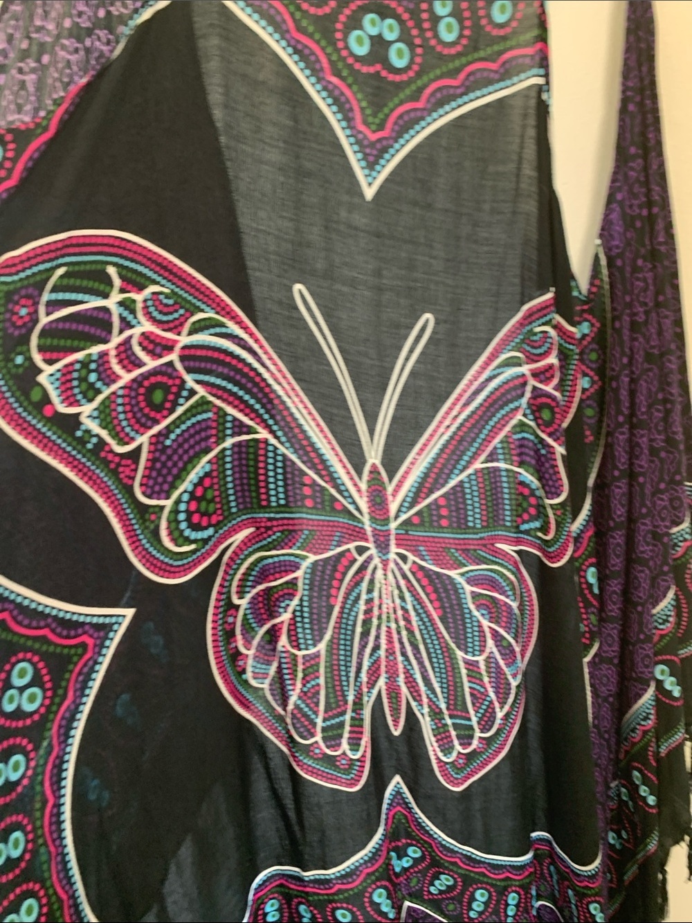 Black Butterfly Print Maxi Vest - Pink, Teal & Purple Vintage